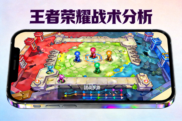 王者荣耀战术分析 - 手机屏幕上展示着小地图的视野与团战走位